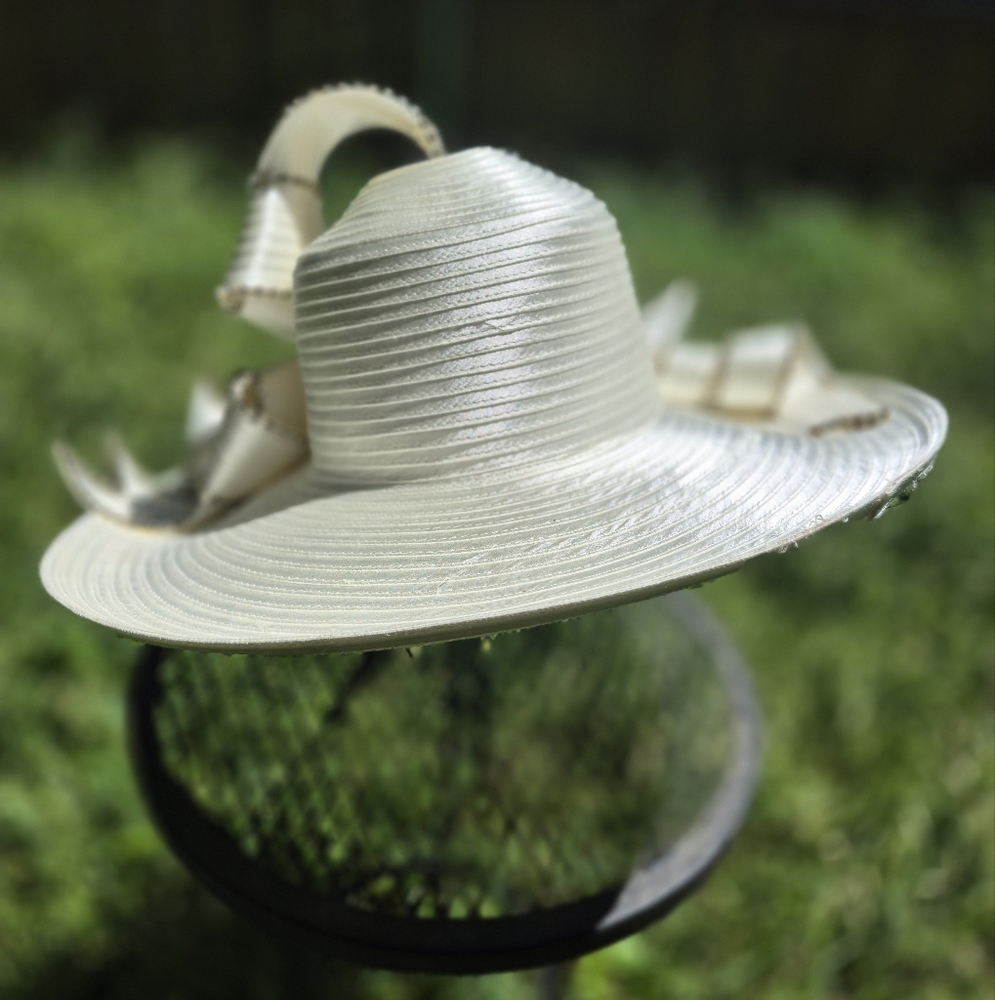 Ivory Women's Hat Rhinstone Pin Ribbon Church Derby Tea Summer Wedding Wide Brim - Picture 2 of 13